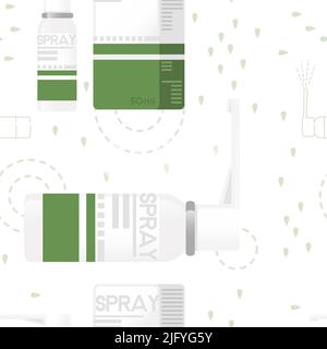 Nahtloses Muster Medical Spray Flasche mit Karton Paket Stahlflasche mit Aerosol Vektor-Illustration auf weißem Hintergrund Stock Vektor