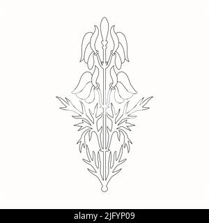Vintage gezeichnete Äste mit Blättern und Blumen auf weißem Hintergrund. Stock Vektor