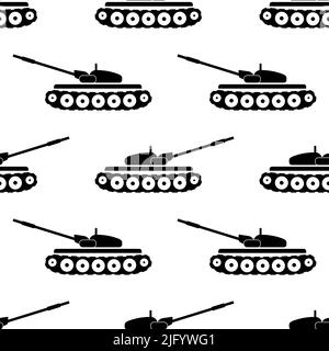 Kampfpanzer-Symbol Nahtloses Muster, Gepanzertes Kampffahrzeug Vektor-Kunst Illustration Stock Vektor