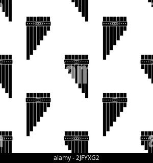 Pan Flute Icon Nahtloses Muster, Geschlossenes Rohr Musikinstrument, Panpipes, Syrinx Vector Art Illustration Stock Vektor