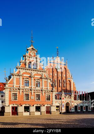 Haus der Schwarzen Köpfe, Rathausplatz, UNESCO-Weltkulturerbe, Riga, Lettland, Europa Stockfoto