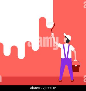 Maler malt die Wand zu Hause Stock Vektor