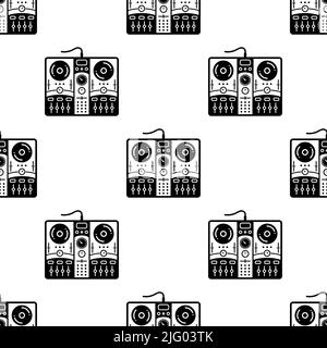 Dj Mixer Symbol Nahtloses Muster, Disc Jockeys Audio Mischpult Vektorgrafik Illustration Stock Vektor