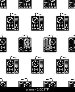 Dj Mixer Symbol Nahtloses Muster, Disc Jockeys Audio Mischpult Vektorgrafik Illustration Stock Vektor