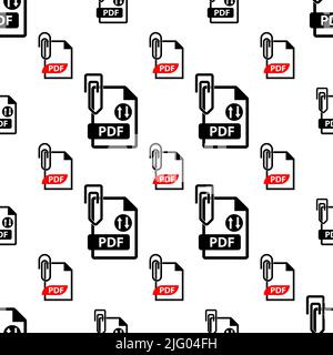 Pdf-Anhang Symbol Nahtloses Muster, Pdf-Datei Angehängtes Symbol, Papier-Stift-Anhang, Portable Text Grafik Dateiformat Vektor Kunst Illustration Stock Vektor