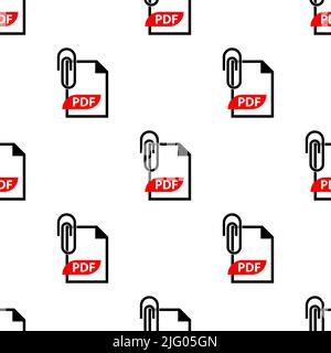 Pdf-Anhang Symbol Nahtloses Muster, Pdf-Datei Angehängtes Symbol, Papier-Stift-Anhang, Portable Text Grafik Dateiformat Vektor Kunst Illustration Stock Vektor
