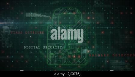 Abbildung von Scans, Nummern, Ordnern und Online-Sicherheitsvorhängeschloss Stockfoto