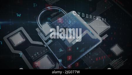 Bild von sich ändernden Zahlen und Buchstaben über dem Online-Sicherheits-Vorhängeschloss Stockfoto