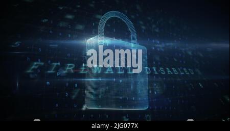 Bild von sich ändernden Zahlen und Buchstaben über dem Online-Sicherheits-Vorhängeschloss Stockfoto