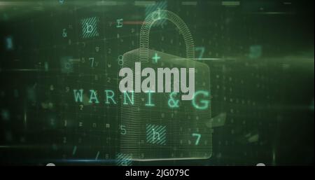 Bild von sich ändernden Zahlen und Buchstaben über dem Online-Sicherheits-Vorhängeschloss Stockfoto