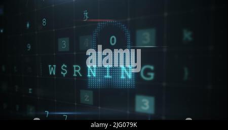 Bild von Scans, Zahlen, Cloud und Online-Sicherheits-Vorhängeschloss Stockfoto