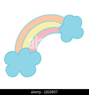 Niedlicher Regenbogen mit Wolken im Doodle-Stil. Vektorgrafik Stock Vektor