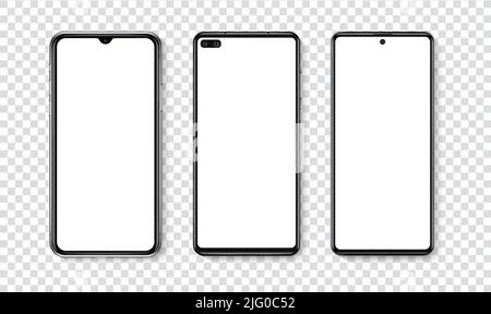 Hochwertiges, realistisches, trendiges Smartphone mit leerem weißen Bildschirm. Telefonmockup zur Demonstration der Visual UI UX App. Vector Mobile Set Device Konzept Stock Vektor
