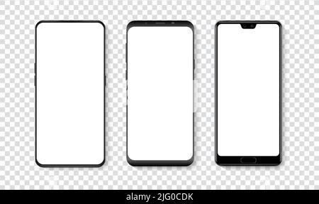 Hochwertiges, realistisches, trendiges Smartphone mit leerem weißen Bildschirm. Telefonmockup zur Demonstration der Visual UI UX App. Vector Mobile Set Device Konzept Stock Vektor