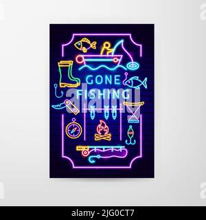 Gone Fishing Neon Flyer Stock Vektor