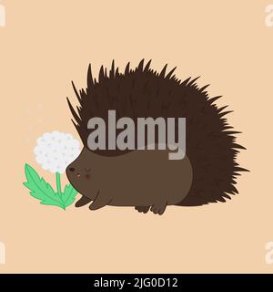 Igel Cliparts im niedlichen Cartoon-Stil niedliche Clip Art Igel mit Dandelion. Vektor-Illustration eines Waldtieres für Aufkleber, Babydusche Stock Vektor