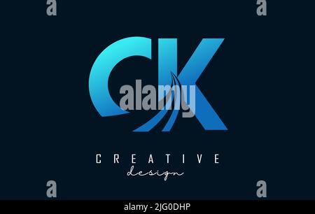 Kreatives, blaues CK c k-Logo mit führenden Linien und Straßenkonzept. Buchstaben mit geometrischem Design. Vektor-Illustration mit Brief und Kreati Stock Vektor