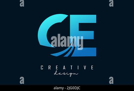 Kreatives, blaues CE c e-Logo mit führenden Linien und Straßenkonzept. Buchstaben mit geometrischem Design. Vektor-Illustration mit Brief und Kreati Stock Vektor