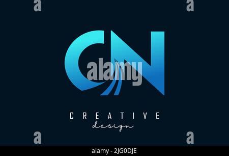 Kreatives, blaues CN c n-Logo mit führenden Linien und Straßenkonzept. Buchstaben mit geometrischem Design. Vektor-Illustration mit Brief und Kreati Stock Vektor