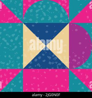 Abstraktes Nahtloses Muster mit geometrischen Formen. Quadrate Dreiecke und Halbkreise vintage Hintergrund Stock Vektor