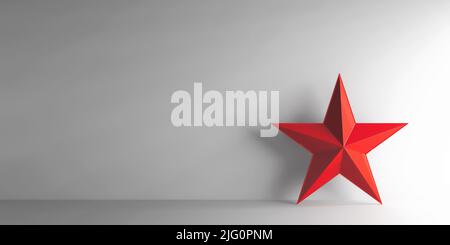 Roter Stern auf grauem Hintergrund, dreidimensionales Rendering, Abbildung 3D Stockfoto