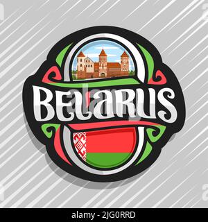 Vektor logo für Belarus Land, Kühlschrank Magnet mit Belarussischen staatlichen Flagge, original brush Schrift für Wort Belarus und nationalen weißrussischen Symbol-N Stock Vektor