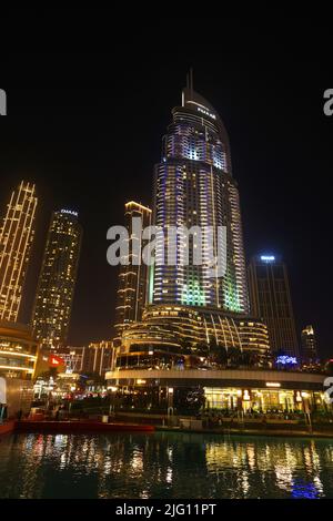 Dubai, Dubai moderne Architektur, The Address Nähe Dubai Mall und Burj Khalifa, ein atemberaubender Wolkenkratzer und Luxushotel Stockfoto