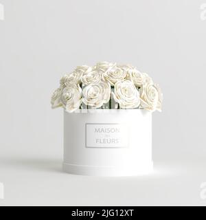 3D Illustration von schönen Blumen in romantischer Vase isoliert auf weißem Hintergrund Stockfoto