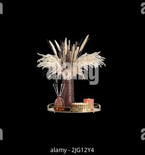 3D Illustration von Luxus-Set Dekoration auf schwarzem Hintergrund Stockfoto