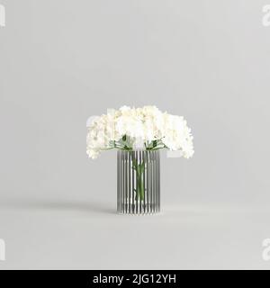 3D Illustration von schönen Blumen in romantischer Vase isoliert auf weißem Hintergrund Stockfoto