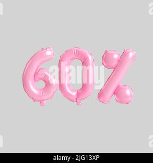3D Abbildung von 60 Prozent rosa Ballons isoliert auf dem Hintergrund Stockfoto