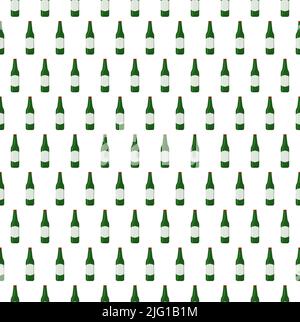 Nahtloses Muster Bierflaschen mit Etikett und Glas Bierkrug Flaschen mit verschiedenen Arten von Bier Alkohol trinken Vektor-Illustration Auf weißem Hintergrund Stock Vektor