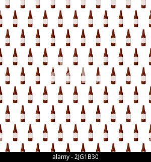Nahtloses Muster Bierflaschen mit Etikett und Glas Bierkrug Flaschen mit verschiedenen Arten von Bier Alkohol trinken Vektor-Illustration Auf weißem Hintergrund Stock Vektor