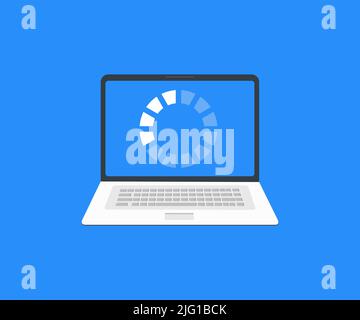 Der Fortschritt des Balkens wird auf den Computerbildschirm geladen, und die Daten werden auf das Logo des Laptops geladen. Freiberuflicher Laptop mit Ladebalken-Vektor-Design und Illustration. Stock Vektor
