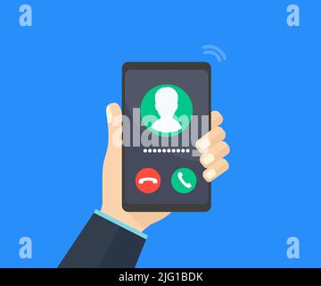 Bildschirm für mobile Anrufe, Bildschirm für Anrufe, Logo der Smartphone-Schnittstelle. Design und Illustration der Schaltflächen für eingehende Anrufe, Annehmen und Ablehnen von Anrufen. Stock Vektor