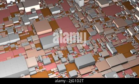 Mehrfarbige Quadrate und Rechtecke in verschiedenen Größen.Bewegung. Weiche weiße und beige geometrische Formen im format 3D, die Größe und Farbe ändern. Hohe Qua Stockfoto