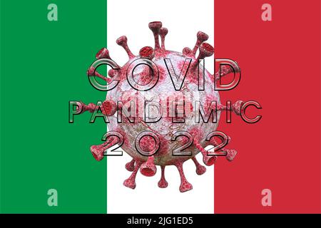 COVID-19 Pandemie, COVID 2022 Neustart COVID in Italien 2022, 3D Arbeit und 3D Bild Stockfoto