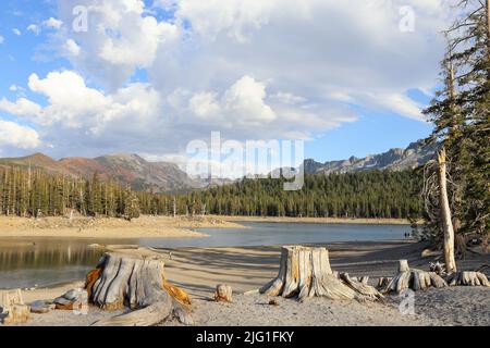 Blick auf den Horseshoe Lake, der sich etwas außerhalb der Stadt im Mammoth Lakes Basin, Kalifornien, befindet Stockfoto