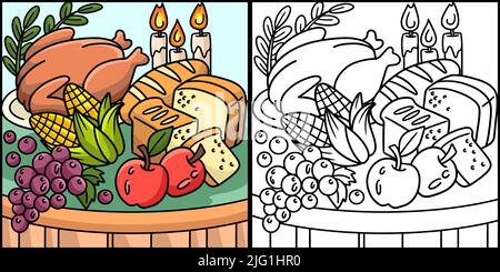 Thanksgiving Feast Coloring Page Illustration Stock Vektor