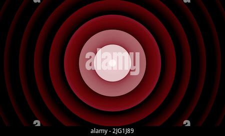 Abstrakte hypnotische Kreise blinken auf dunklem Hintergrund. Design. Radar wird in nahtloser Schleifenbewegung gesucht Stockfoto