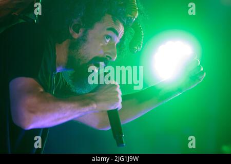 Der italienische Rapper Caparezza spielt live Exuvia Tour in Turin, Italien Stockfoto