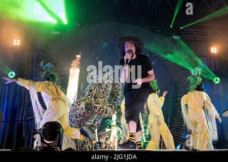 Der italienische Rapper Caparezza spielt live Exuvia Tour in Turin, Italien Stockfoto