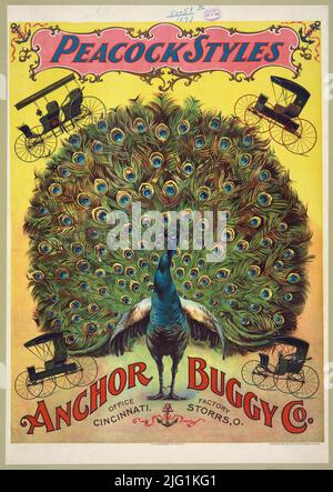 1897 Anzeige für die „Pfau Styles Anchor Buggy Company“, Cincinnati, Storrs, Ohio. Lithographie von Strobridge und Co Stockfoto