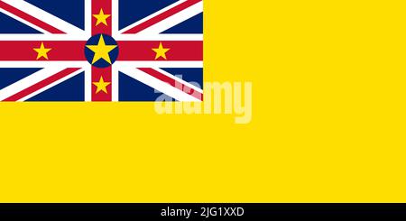 Draufsicht auf die Flagge Niue Neuseeland. Neuseeland Reise und patriotische Konzept. Kein Fahnenmast. Ebenenlayout, Design. Hintergrund markieren Stockfoto