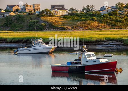 Die Boote vertäuten in Pamet Harbour, Truro, Massachusetts Stockfoto