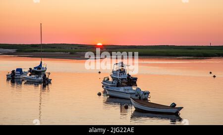 Die Boote vertäuten im Hafen von Pamet in Truro, Massachusetts Stockfoto