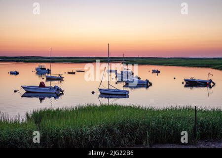 Die Boote vertäuten im Hafen von Pamet in Truro, Massachusetts Stockfoto