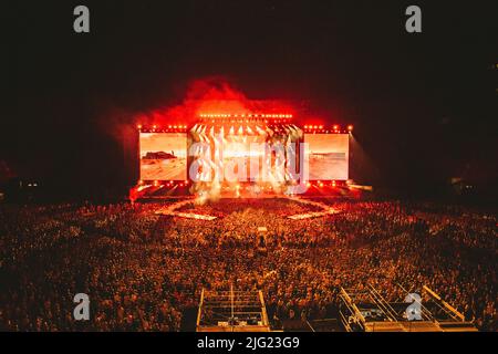 07/07/2022 - der italienische Rapper SALMO spielt live im San Siro Stadion in Mailand, Italien. Stockfoto