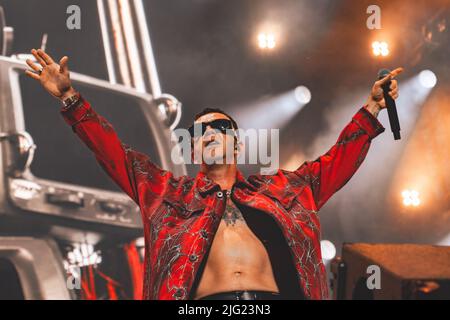 07/07/2022 - der italienische Rapper SALMO spielt live im San Siro Stadion in Mailand, Italien. Stockfoto