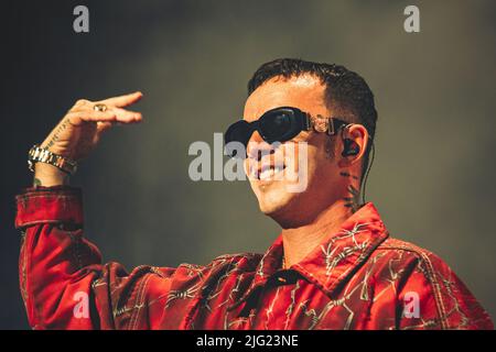 07/07/2022 - der italienische Rapper SALMO spielt live im San Siro Stadion in Mailand, Italien. Stockfoto